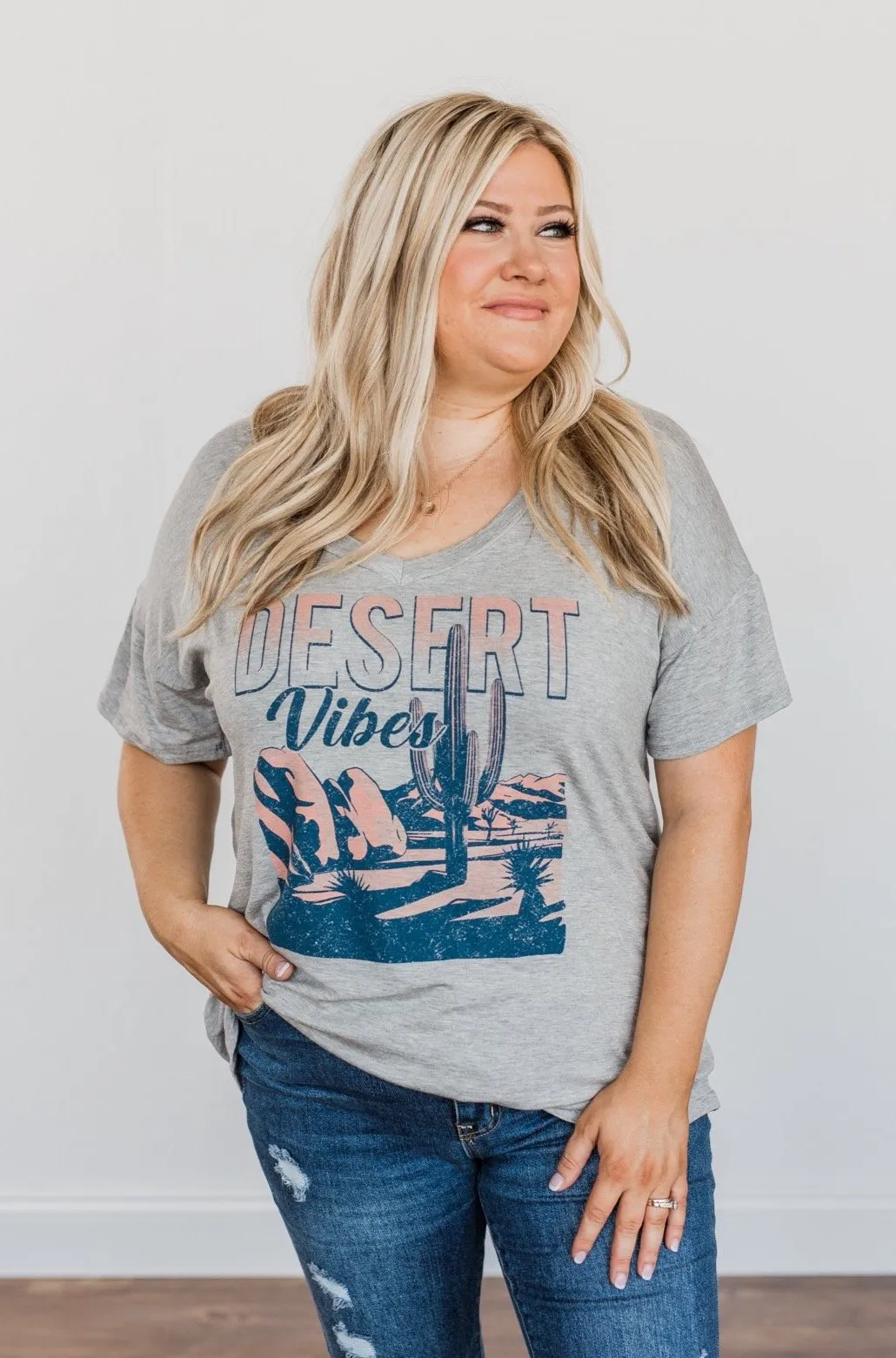 "Desert Vibes" Landscape Graphic Top- Grey