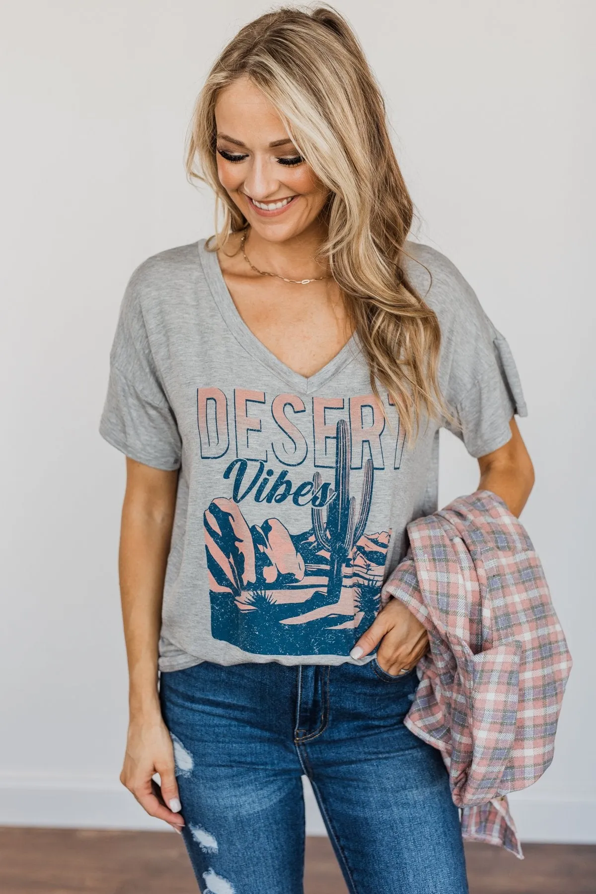 "Desert Vibes" Landscape Graphic Top- Grey