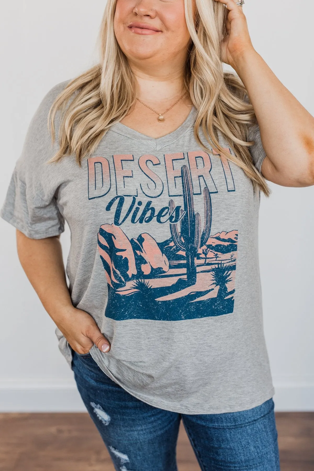 "Desert Vibes" Landscape Graphic Top- Grey