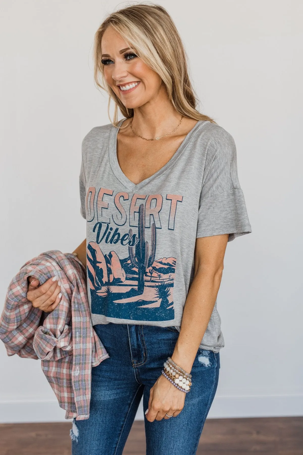 "Desert Vibes" Landscape Graphic Top- Grey