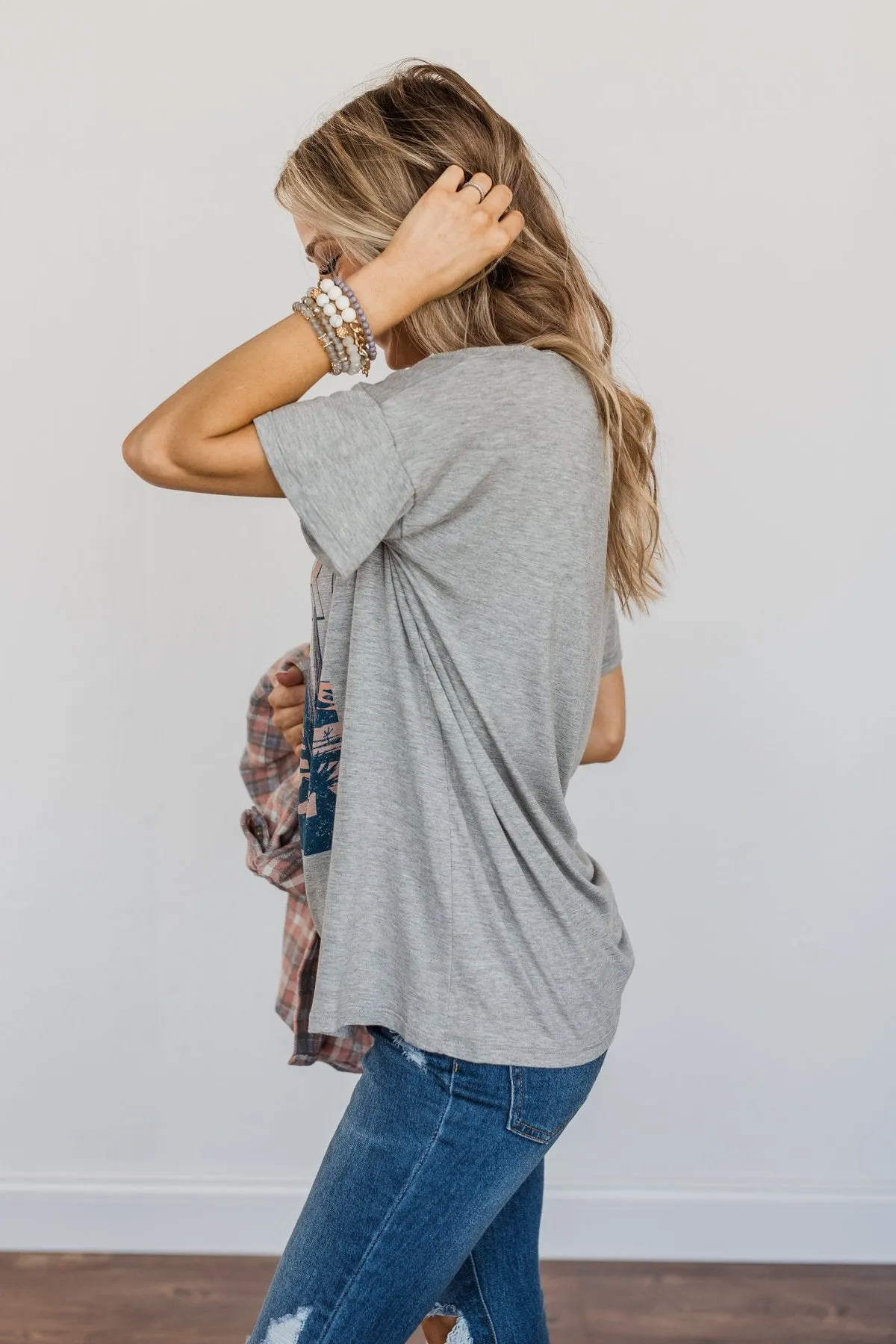"Desert Vibes" Landscape Graphic Top- Grey