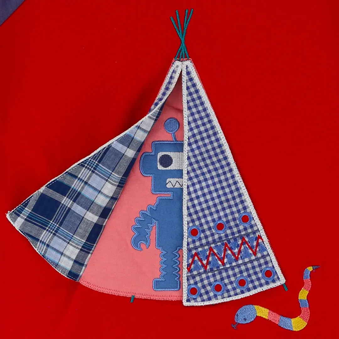 Red Robot In A Teepee Applique Top