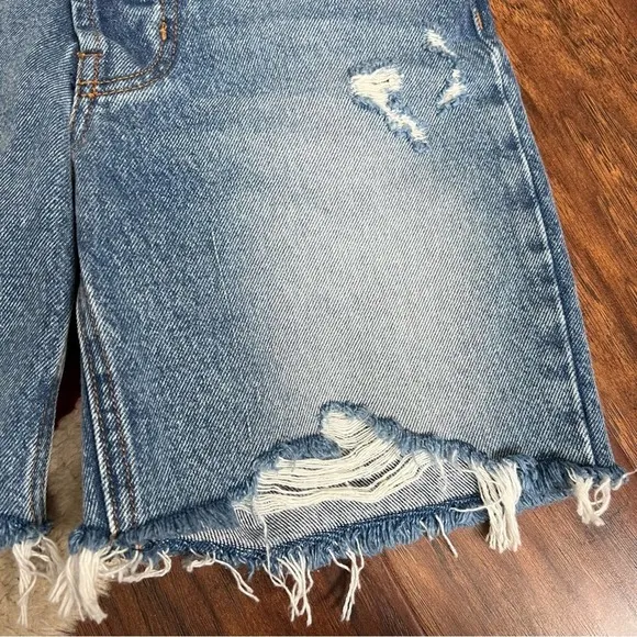 Revice Medium Wash Distressed Button Fly Knee Length Denim Jean Shorts Size 24