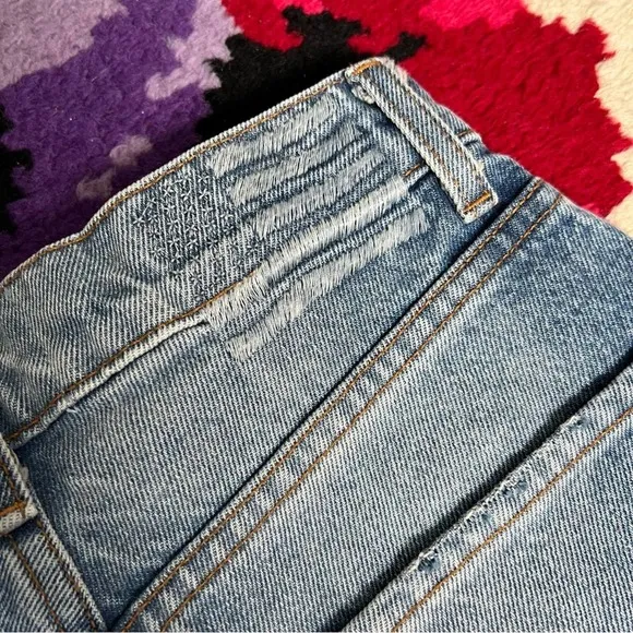 Revice Medium Wash Distressed Button Fly Knee Length Denim Jean Shorts Size 24
