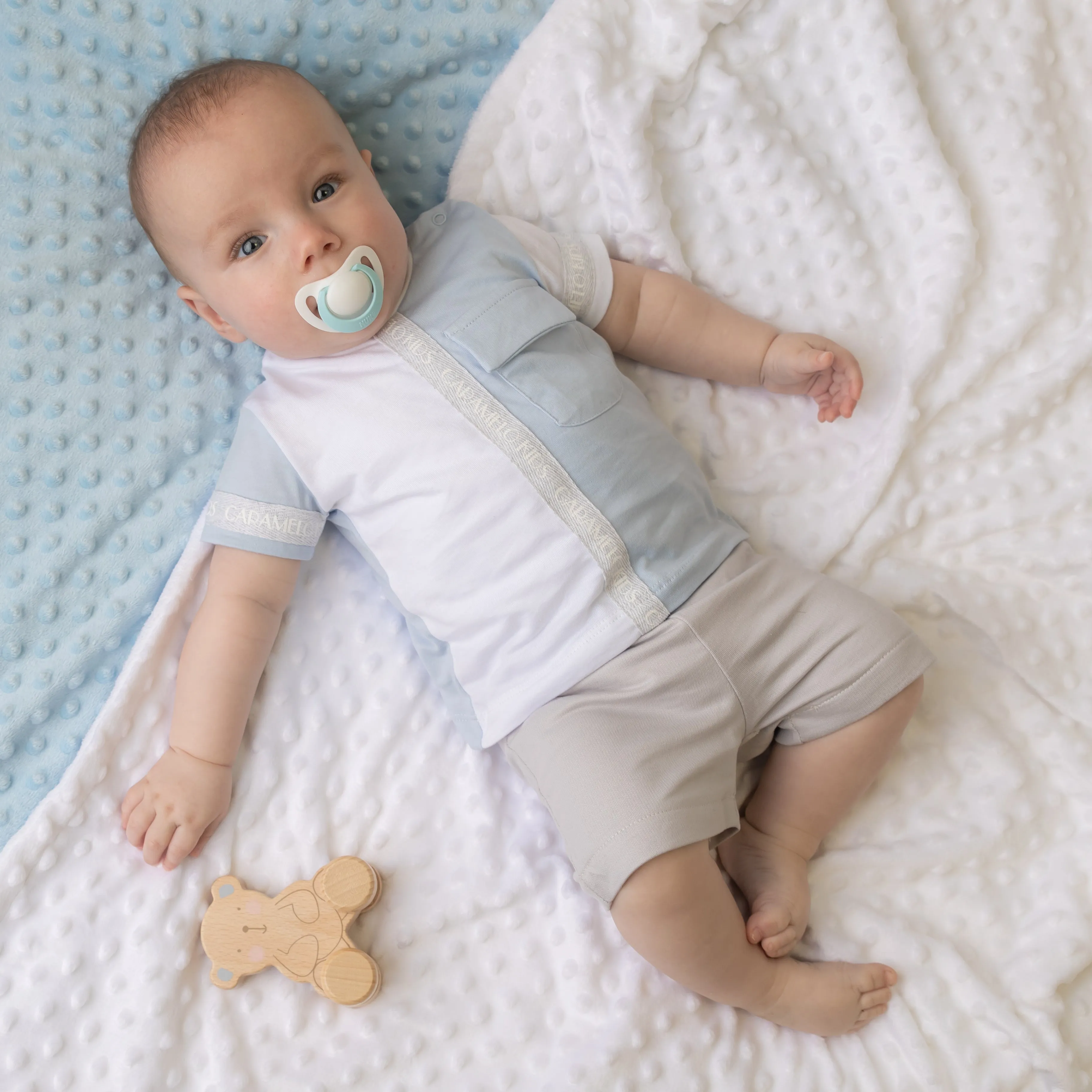 Sky Blue Two Tone Pocket Shorts Set
