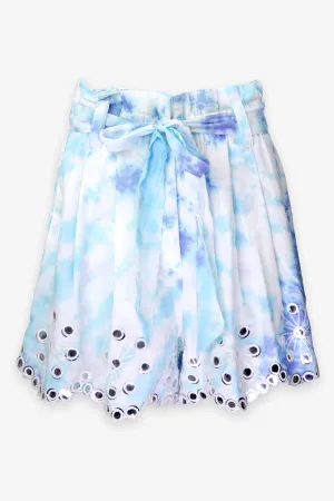 Spiral Tye Dye Shorts with Mirror Turquoise Blue