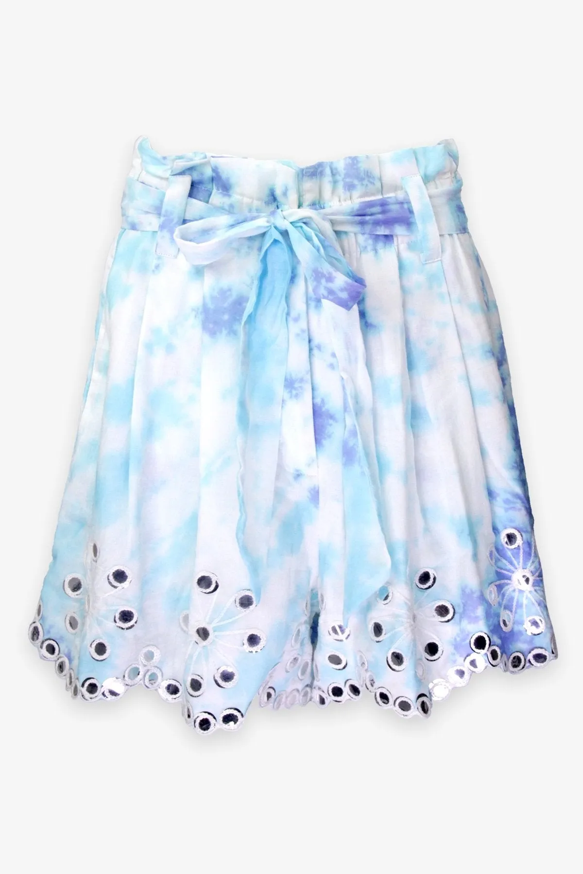 Spiral Tye Dye Shorts with Mirror Turquoise Blue