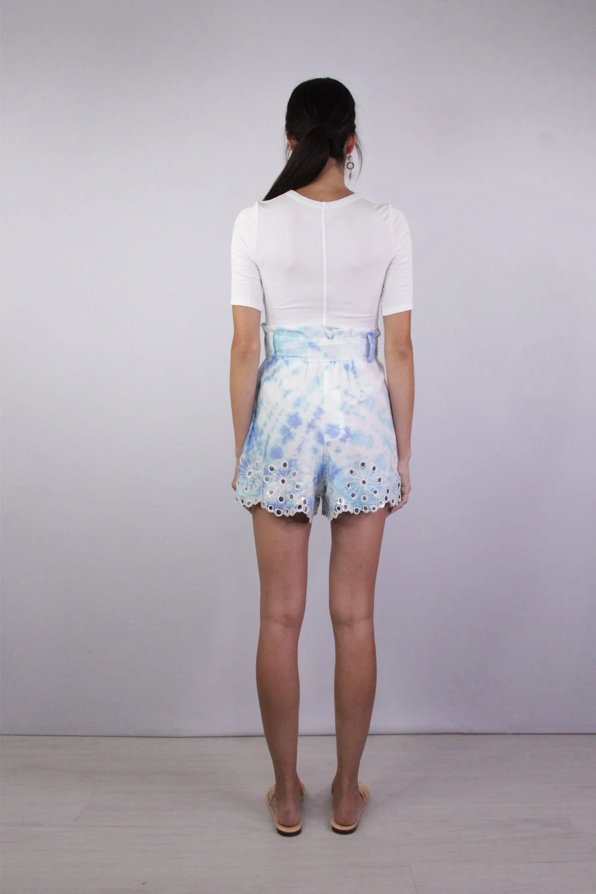 Spiral Tye Dye Shorts with Mirror Turquoise Blue