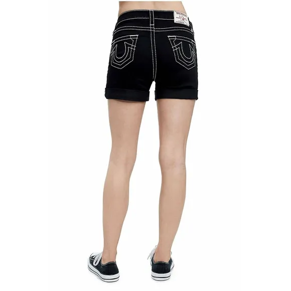 True Religion Women's Mid Roll Up Big T Shorts