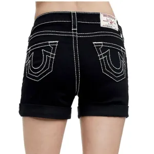 True Religion Women's Mid Roll Up Big T Shorts
