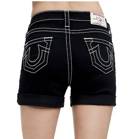 True Religion Women's Mid Roll Up Big T Shorts