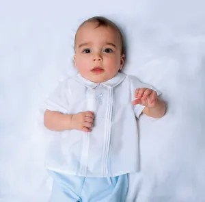 White & Blue Boys Embroidered Shorts Set