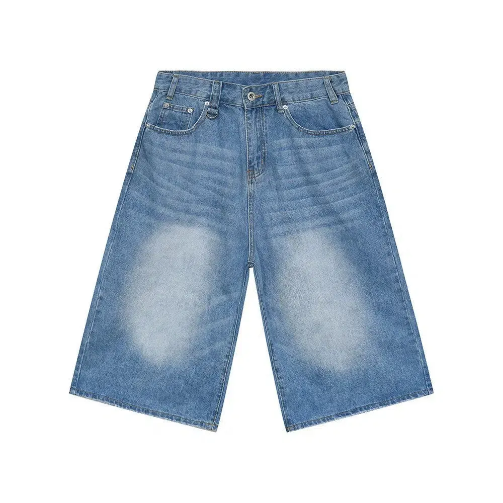 Wide-leg Mid-length Denim Shorts