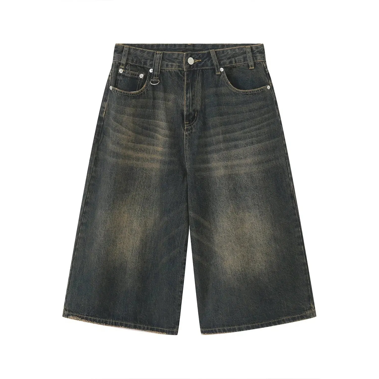 Wide-leg Mid-length Denim Shorts