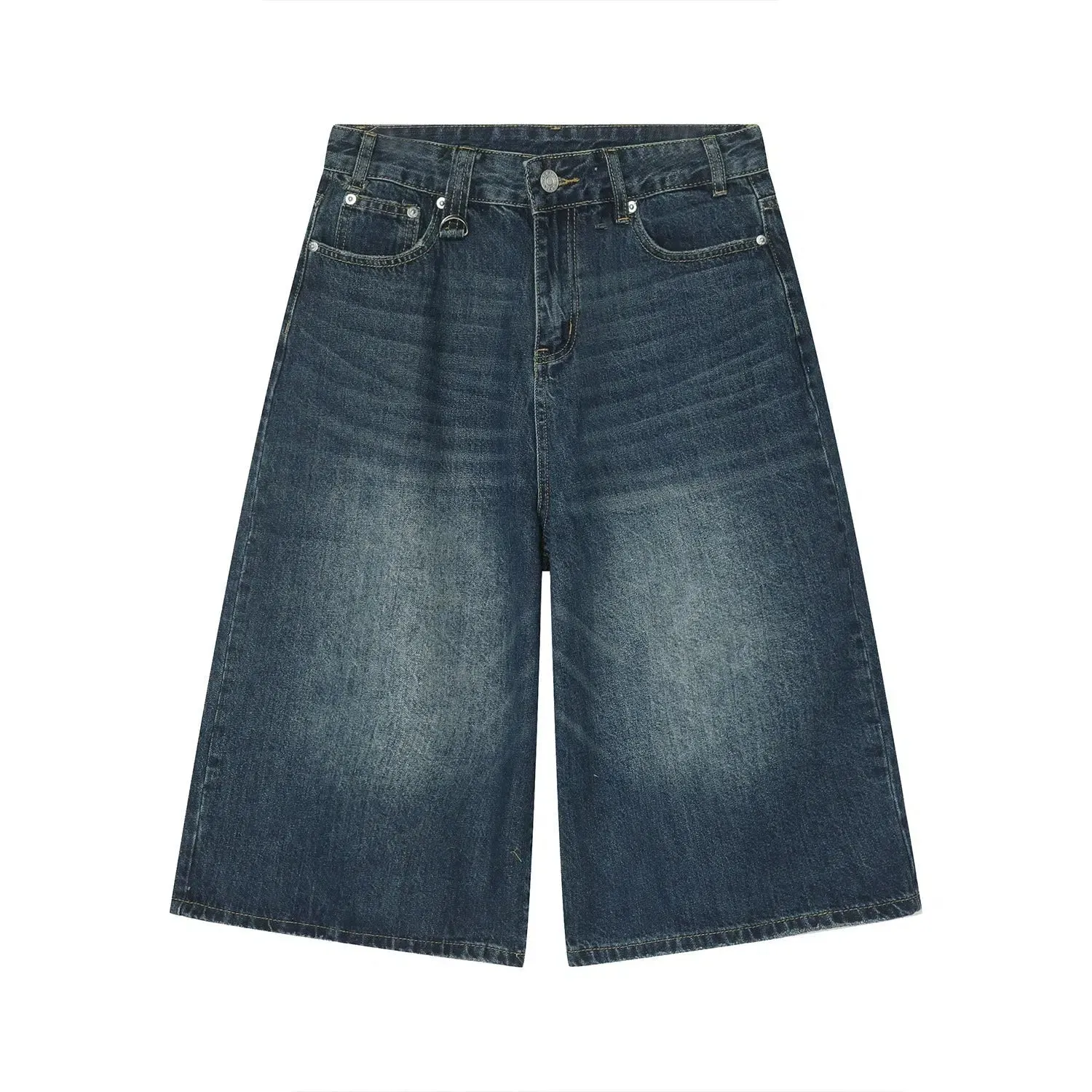 Wide-leg Mid-length Denim Shorts