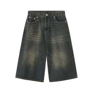 Wide-leg Mid-length Denim Shorts