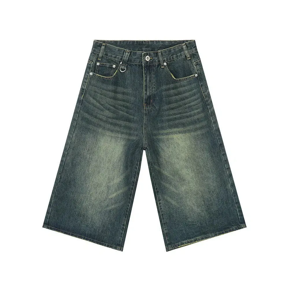 Wide-leg Mid-length Denim Shorts