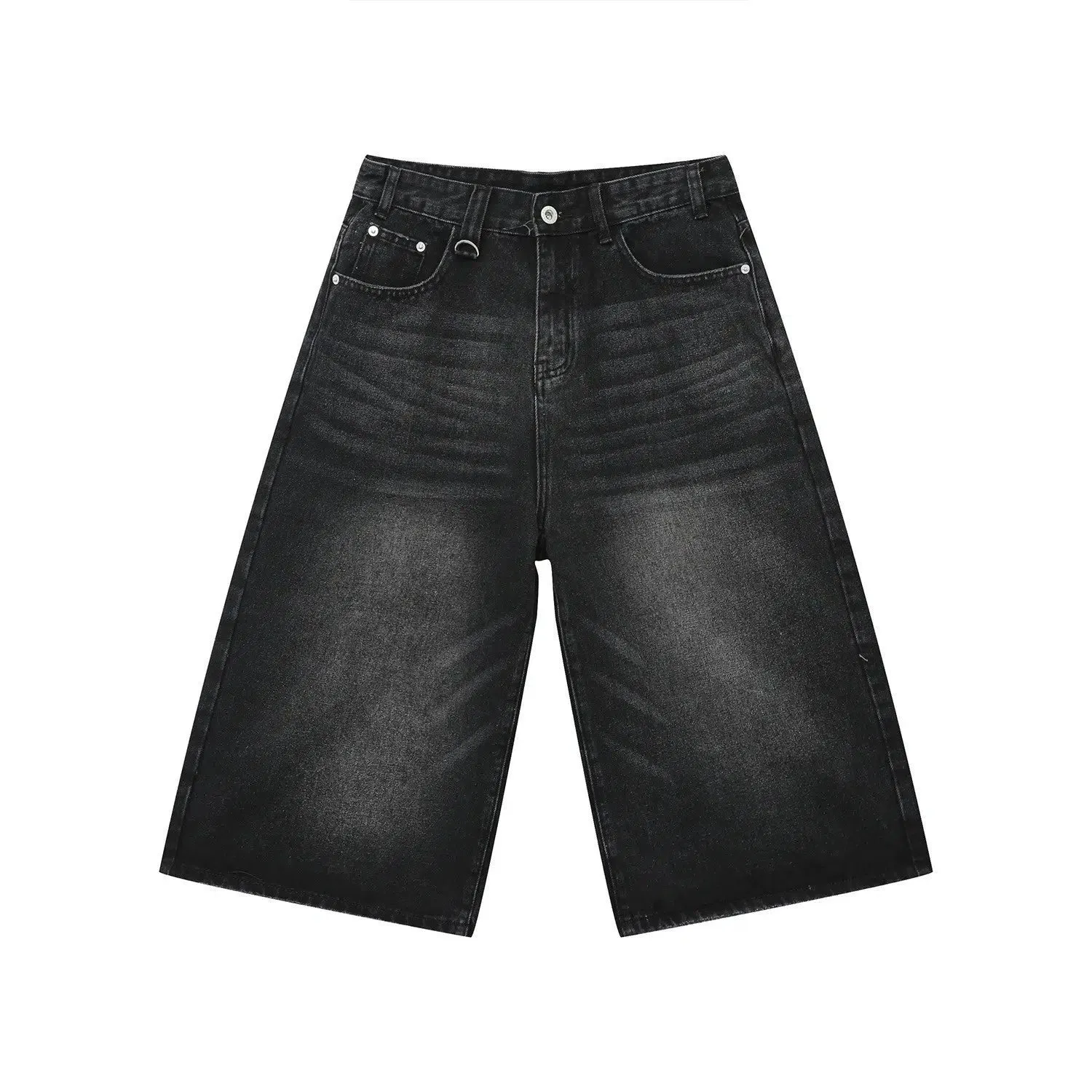 Wide-leg Mid-length Denim Shorts
